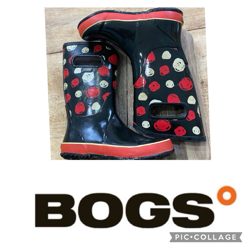 Bogs Classic Kids Unisex Size‎ 3 Black W/ Red/Yellow Scribble Dot Rainboots